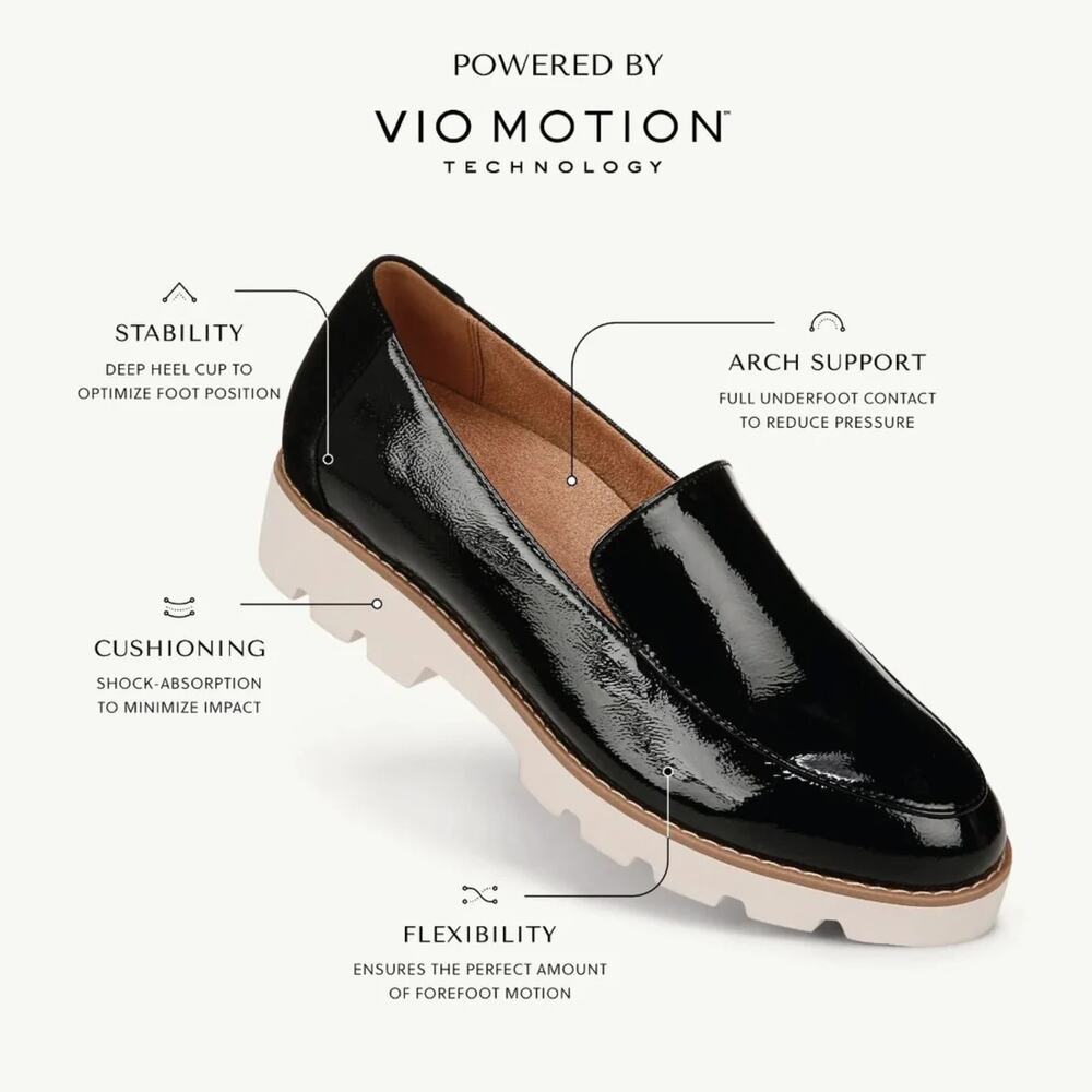 Vionic Womens Kensley Loafers Black Patent Leather Slip On Sz 8.5